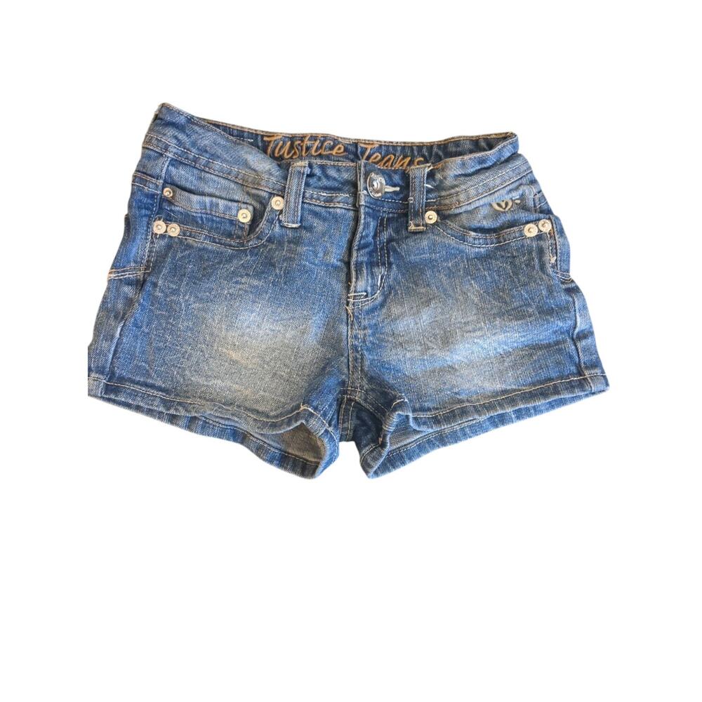 Justice Jean Shorts Girl's Size 8 Regular Blue Denim Stretch - Picture 1 of 9